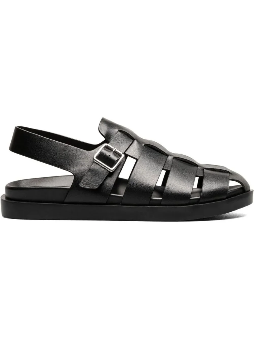 Men's All Black Imported Faux Leather Montego Slingback Buckle Sandal